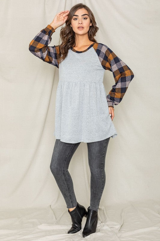 Checkered Bishop Sleeve Tunic Dress
