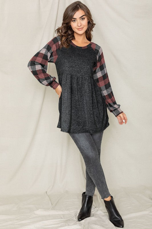 Checkered Bishop Sleeve Tunic Dress