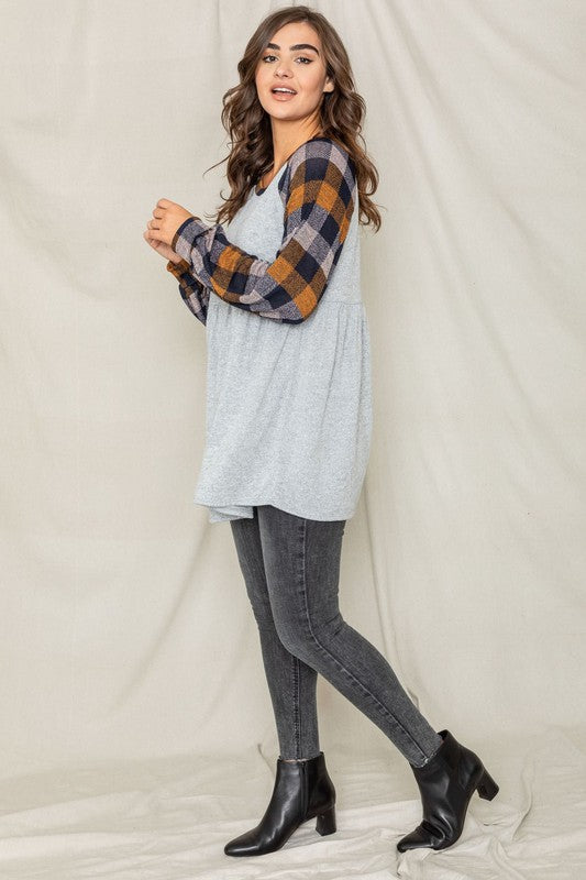 Checkered Bishop Sleeve Tunic Dress