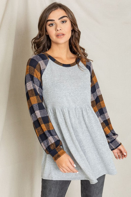 Checkered Bishop Sleeve Tunic Dress