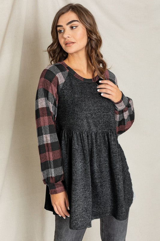 Checkered Bishop Sleeve Tunic Dress