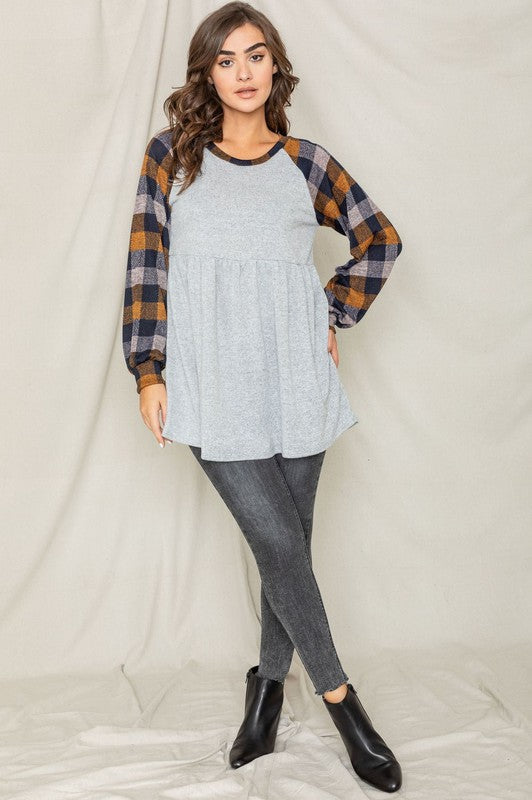 Checkered Bishop Sleeve Tunic Dress