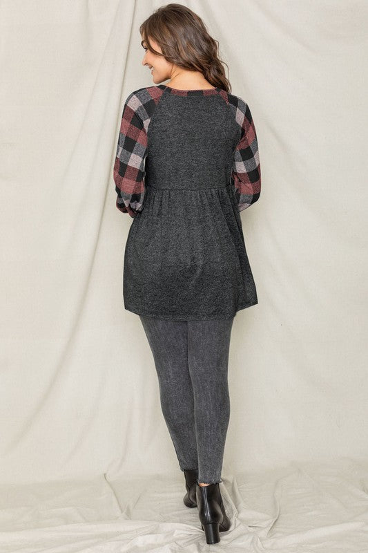 Checkered Bishop Sleeve Tunic Dress
