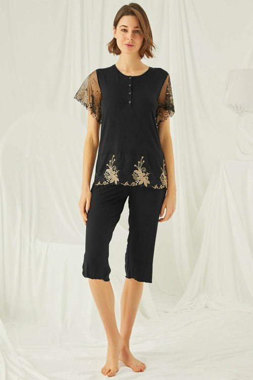 Shopymommy 19172 Lace Plus Size Capri Maternity & Nursing Pajamas