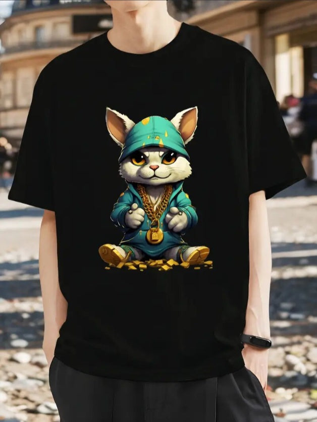 Male Rabbit Cartoon Printed T-Shirt