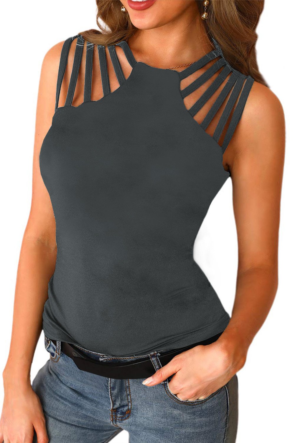 Brief Studded Detail Multi-Strap Casual Tank Top