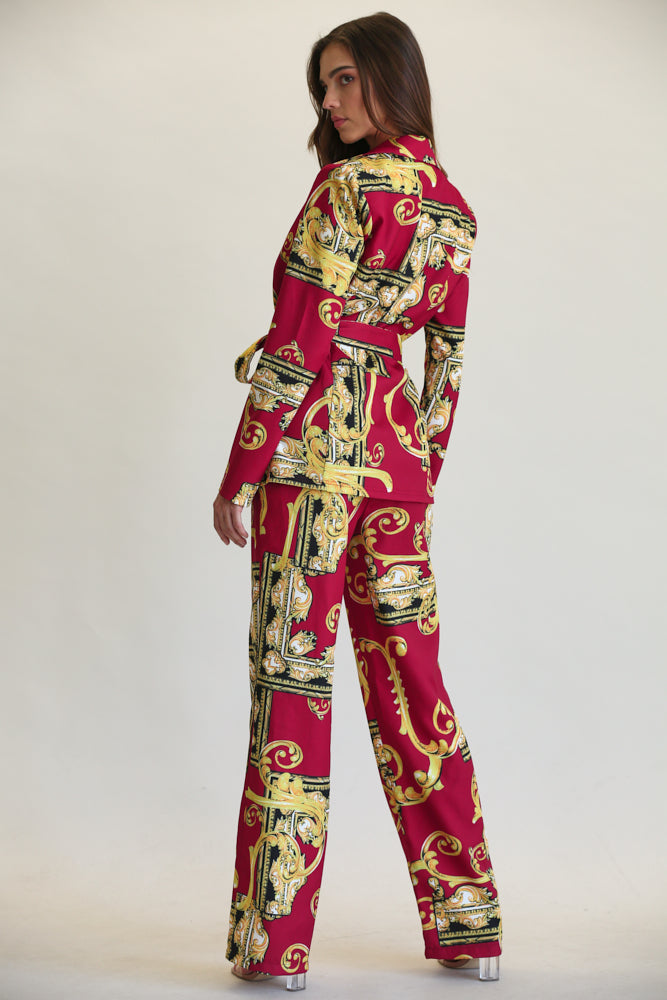 Blazer and Pant Set for Women with Waist Belt - Aarifa