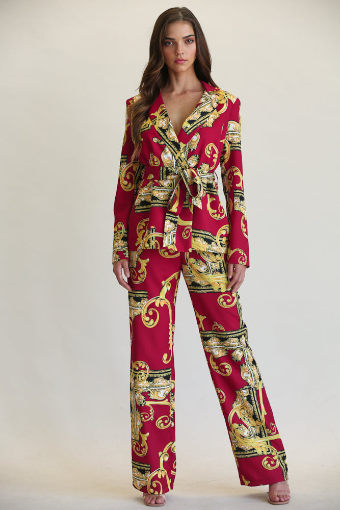 Blazer and Pant Set for Women with Waist Belt - Aarifa