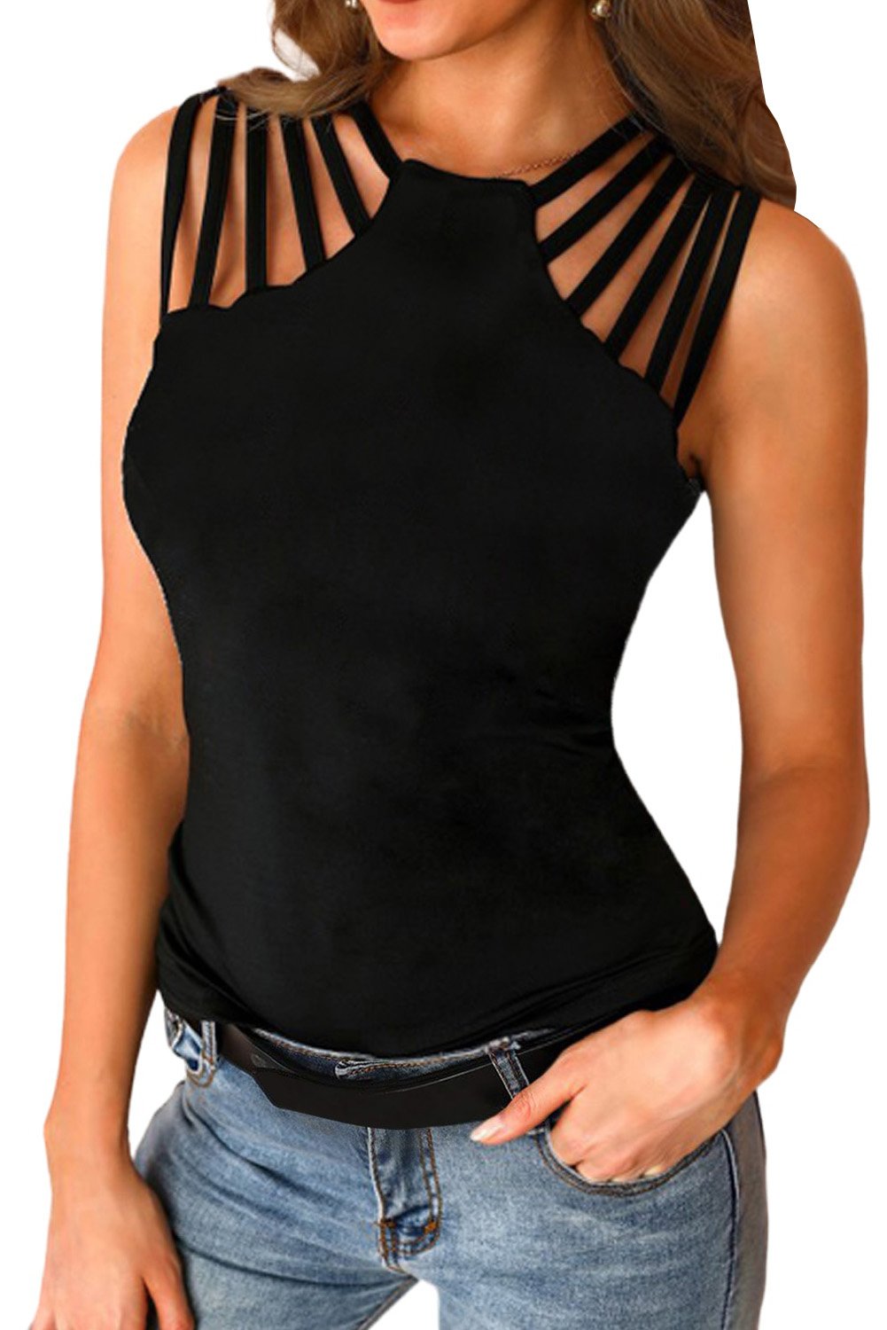 Brief Studded Detail Multi-Strap Casual Tank Top