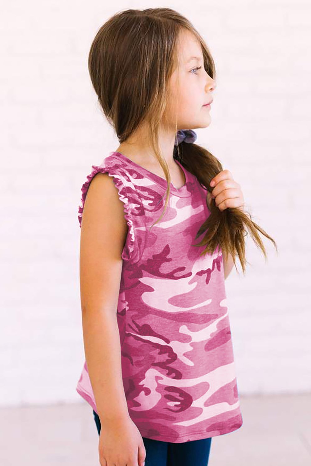 Camo Print Flounced Armholes Little Girls’ Tank