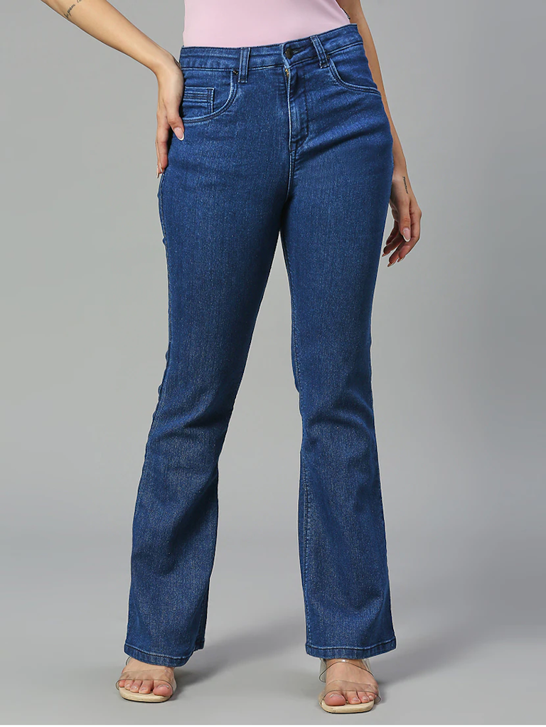 Women's Cotton High Rise Denim Jeans(Size34)(Colorblue)
