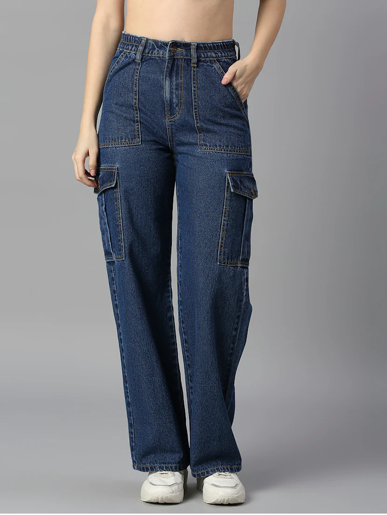 Women's Cotton High Rise Denim Jeans(Size34)(Colorblue)