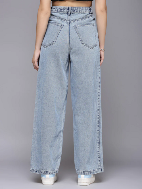 Women's Cotton High Rise Denim Jeans(Size34)(Colorlight blue)