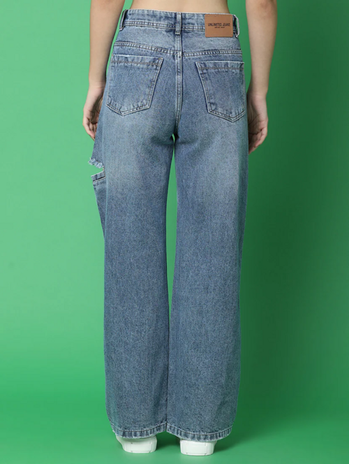 Women's Cotton High Rise Denim Jeans(Size34)(Colorblue)