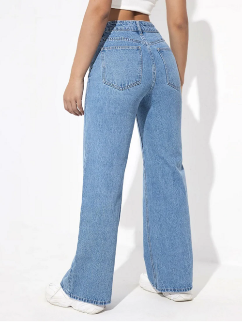 Women's Cotton High Rise Denim Jeans(Size34)(Colorlight blue)