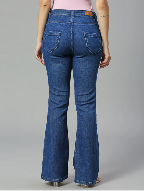 Women's Cotton High Rise Denim Jeans(Size34)(Colorblue)