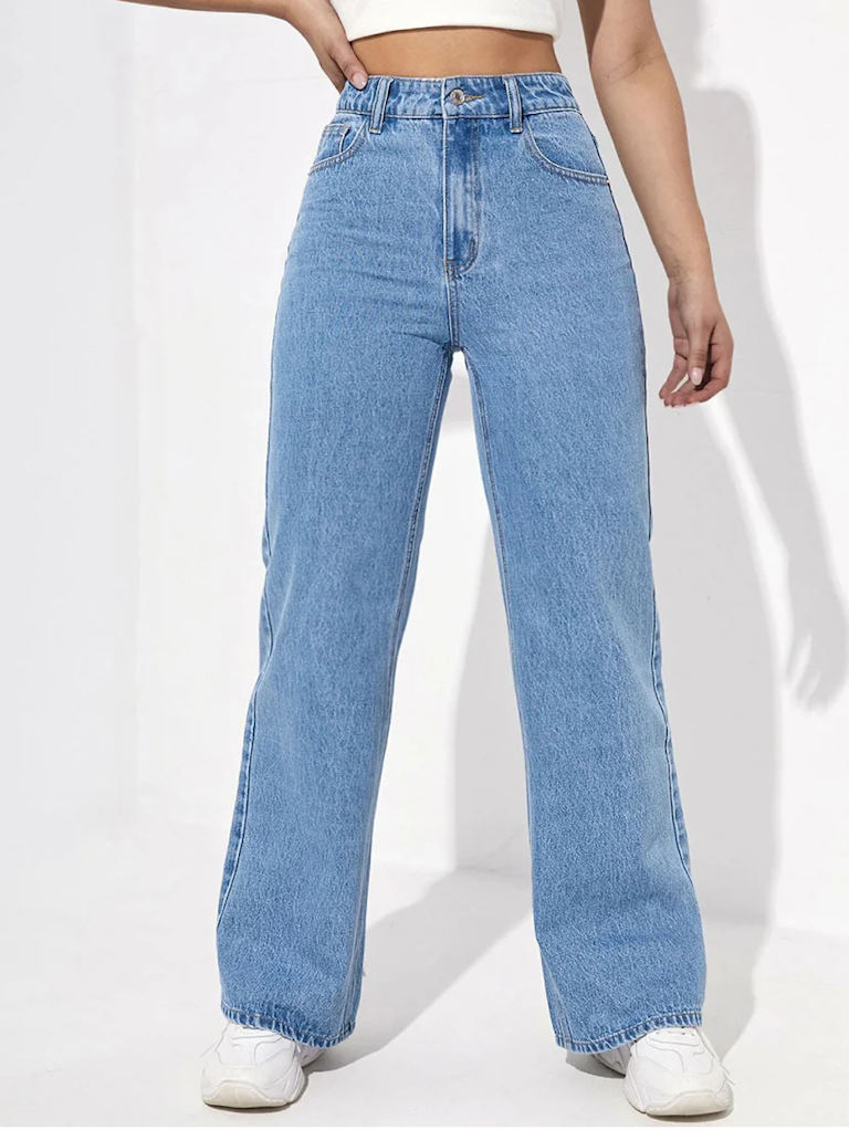 Women's Cotton High Rise Denim Jeans(Size34)(Colorlight blue)