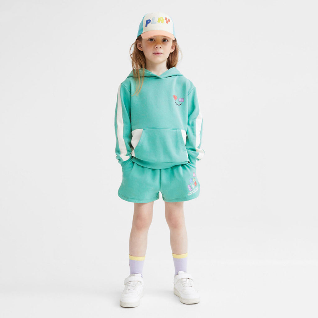 Baby Girl Letter Print Pattern Colorblock Design Hoodies With Shorts 2