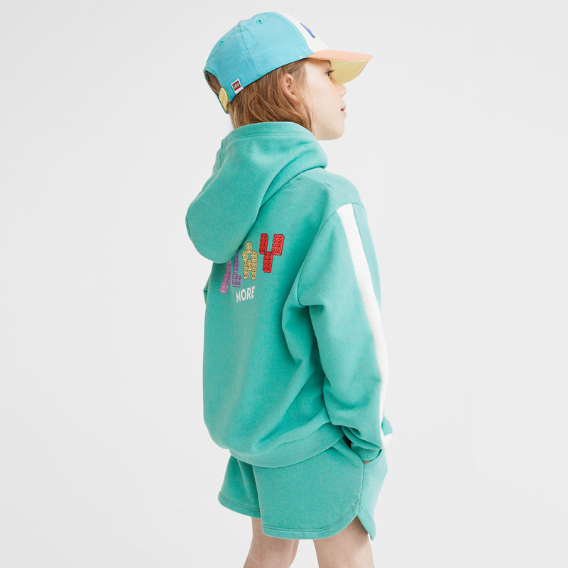 Baby Girl Letter Print Pattern Colorblock Design Hoodies With Shorts 2